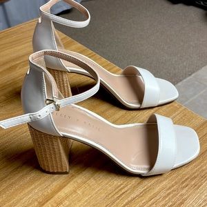 White strapped block heeled sandals- only worn 1 time!